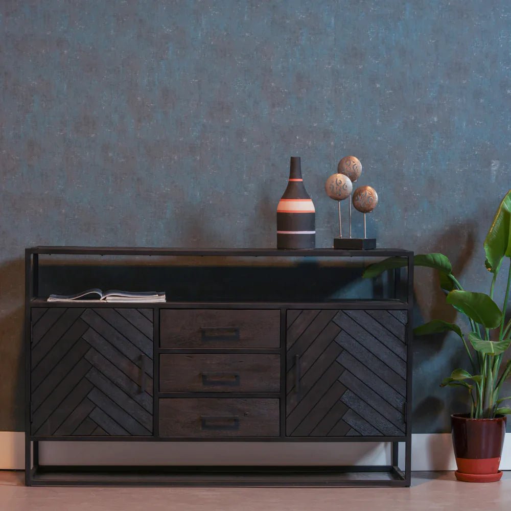 Komoda z mangového dreva Toronto Black 145x90 cm Mahagón