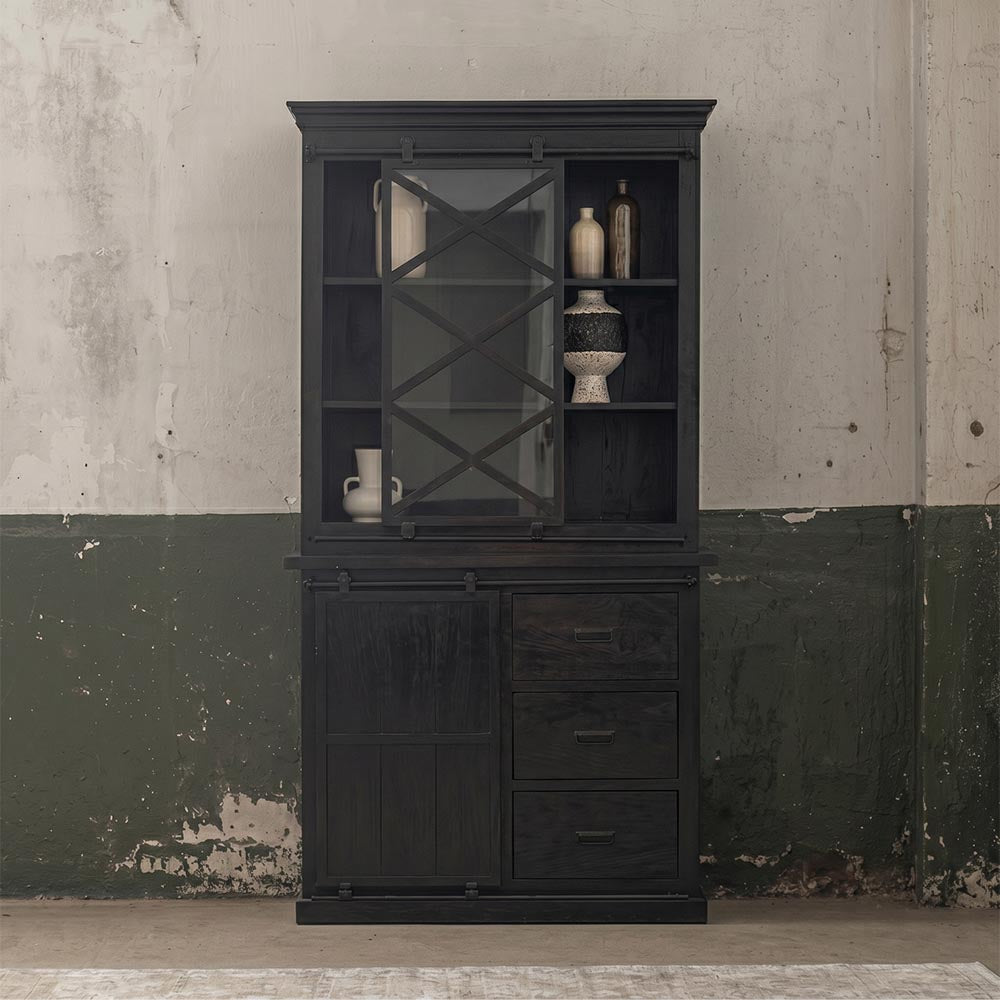 Príborník z mangového dreva Denver Black 100 cm X Mahagón