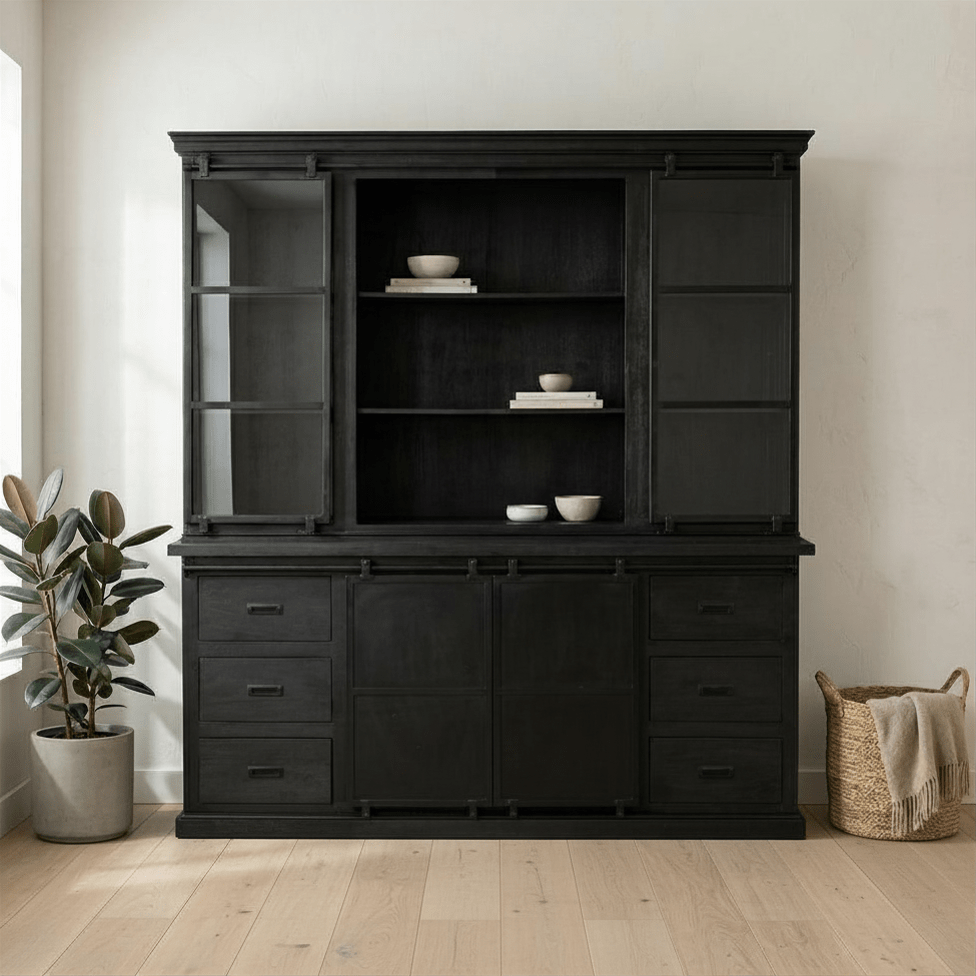 Príborník z mangového dreva Denver Black 200×220 cm rovný Mahagón