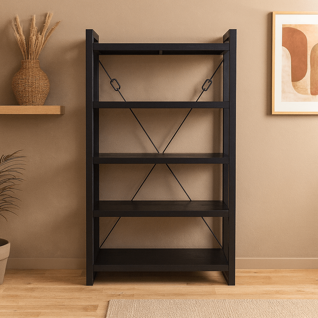 Knižnica z mangového dreva Minneapolis Black 120 cm Mahagón