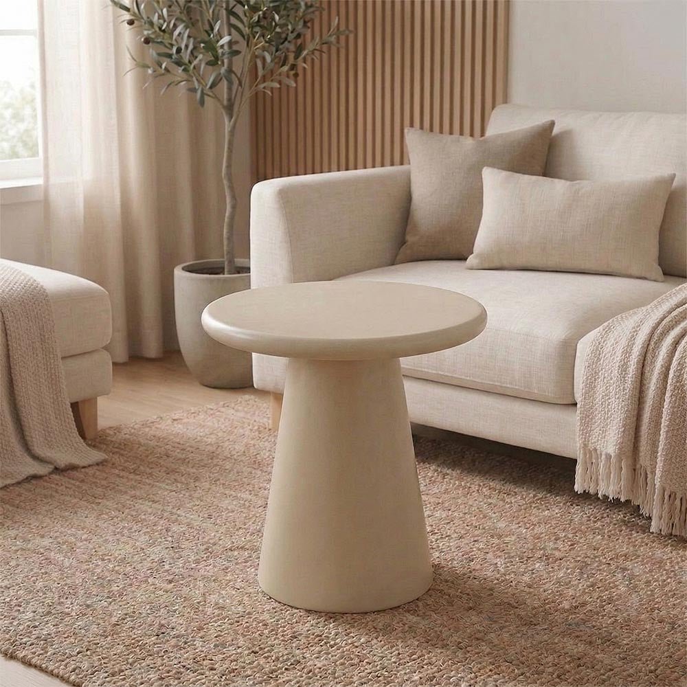 Konferenčný stolík Savannah okrúhly Microcement 45 cm béžový mahagon