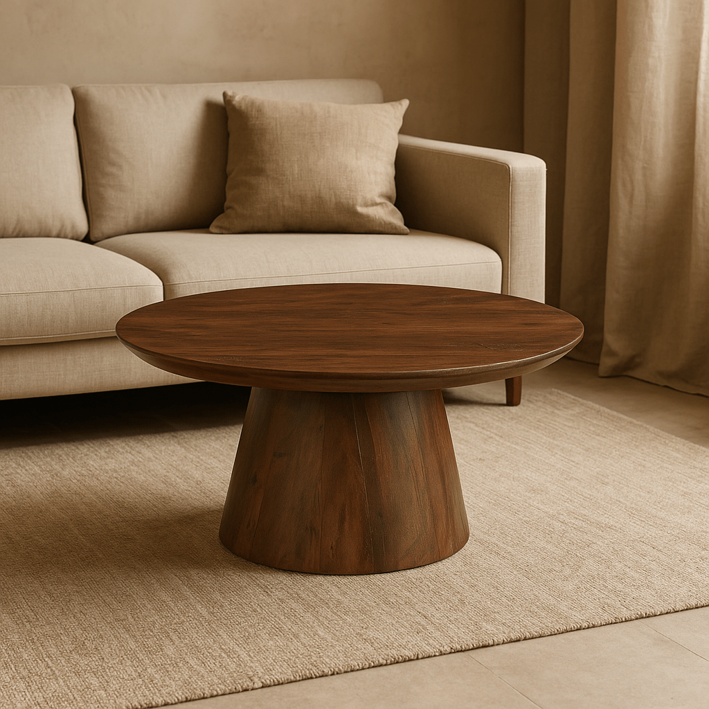 Konferenčný stolík Nova kulatý  z mangového dreva, tmavo hnedý o priemere 80 cm