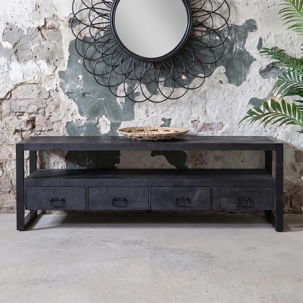 TV skrinka z mangového dreva Fresno Black 220 cm Mahagón