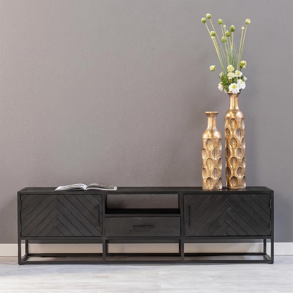 TV skrinka z mangového dreva Toronto Black 180 cm Mahagón