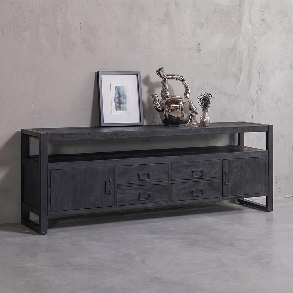 TV skrinka z mangového dreva Seattle Black 220 cm Mahagón