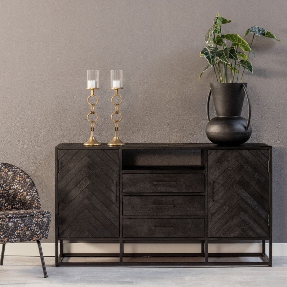 Komoda z mangového dreva Toronto Black 145x80 cm Mahagón