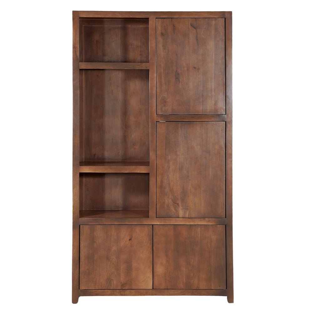 Nástenná skriňa z mangového dreva Phoenix 120 cm orech Mahom (3 otvorené priehradky, 4 dvierka)