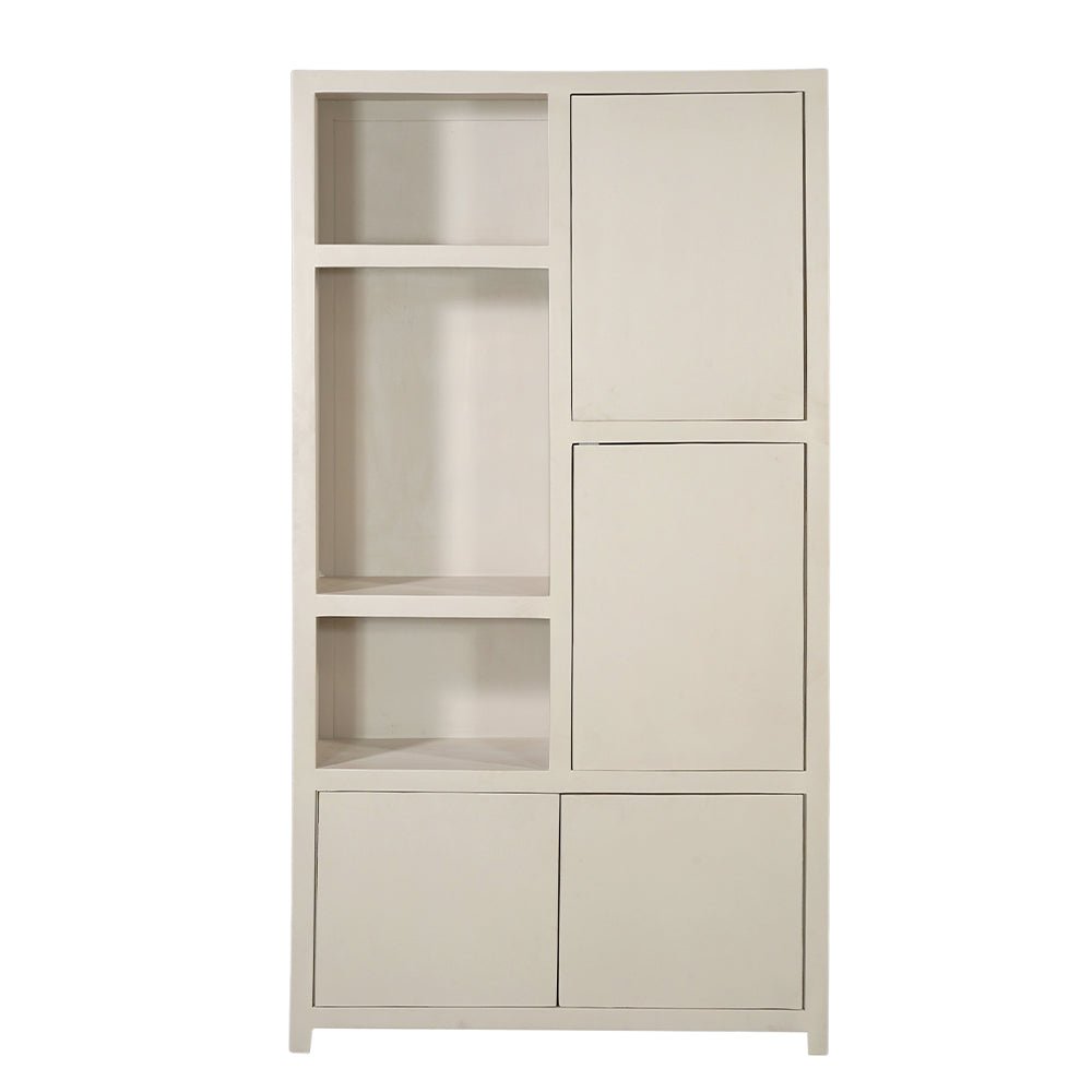 Nástenná skriňa z mangového dreva Phoenix 120 cm krémová Mahom (3 otvorené priehradky, 4 dvierka)