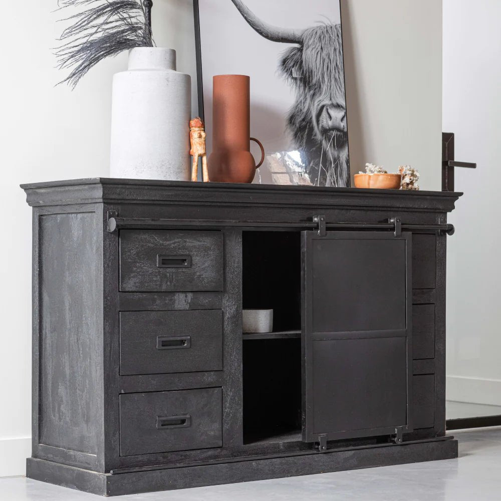 Komoda z mangového dreva Newark Black 140 cm Mahagón