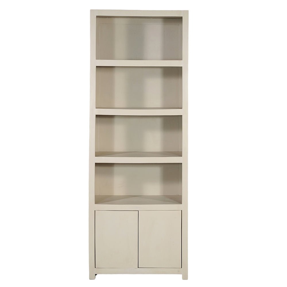 Nástenná skriňa z mangového dreva Phoenix 80 cm krémová Mahom (4 otvorené priehradky, 2 dvierka)