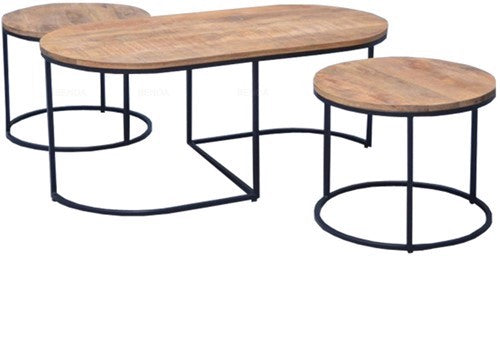 Konferenčné stolíky z mangového dreva Augusta Mahom - set troch kusov