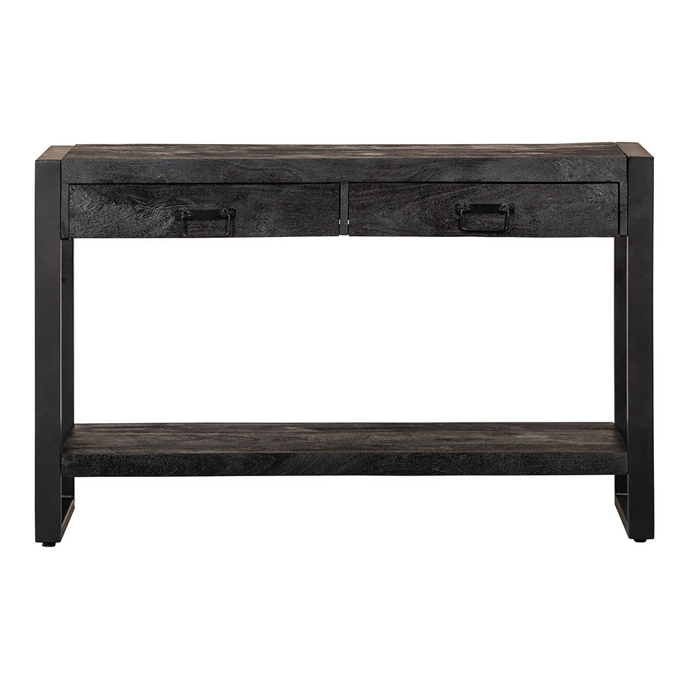 Konzolový stolík z mangového dreva Atlanta Black 2 zásuvky 120 cm Mahom