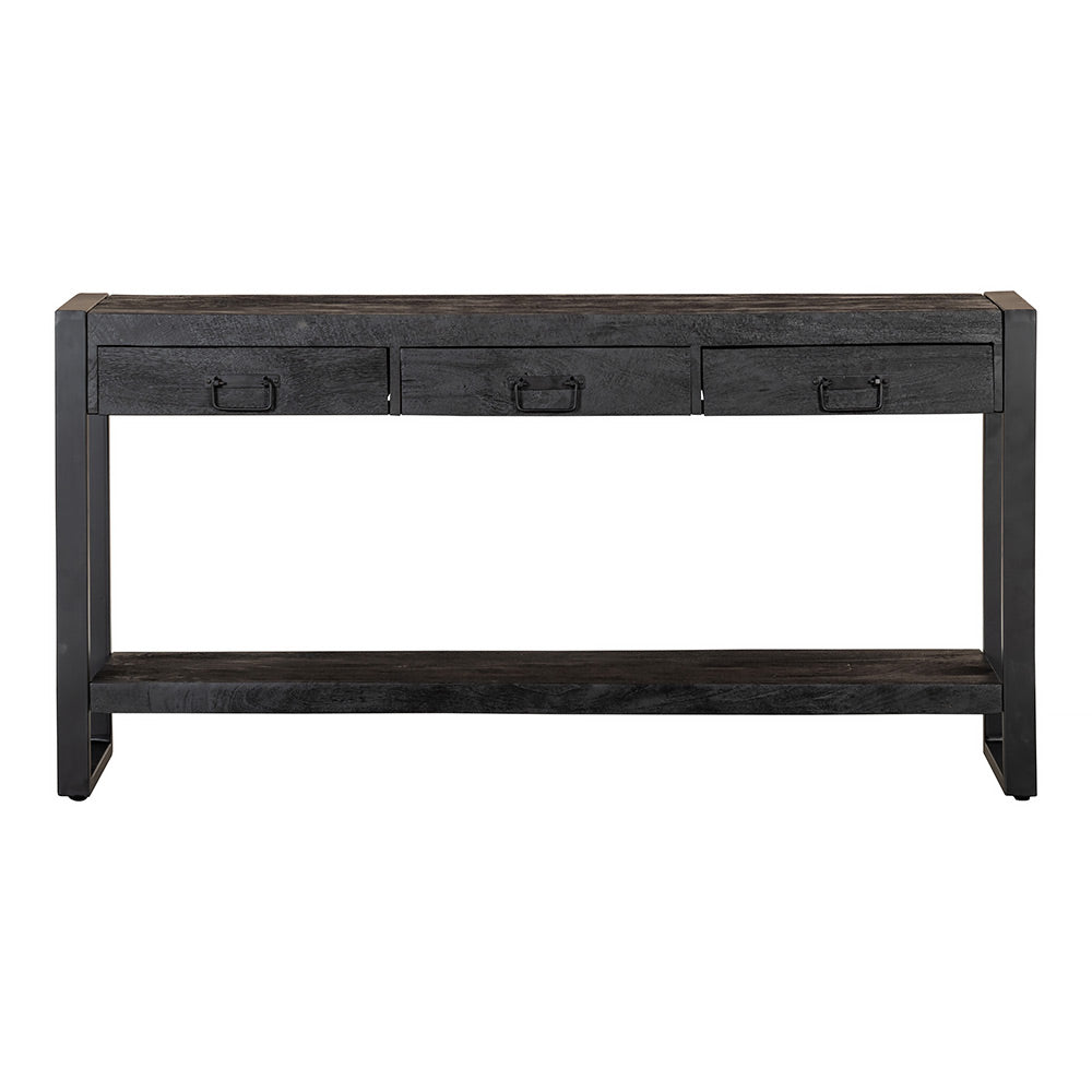 Konzolový stolík z mangového dreva Atlanta Black 3 zásuvky 150 cm Mahom